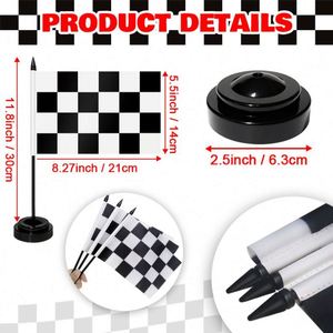 Black White Checkered Desk <b>Flag</b> 12" Solid PVC Pole Eco-Friendly Polyester Mini Office Table <b>Flags</b> with Black Stand - Product Image 2