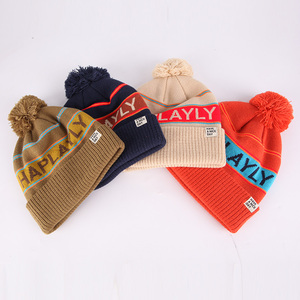 หมวกบีนนี่ปอมปอมปอมหมวกสกีถักสำหรับผู้หญิงผู้ชายหมวกบีนนี่ถักแบบออกแบบได้ตามต้องการสำหรับฤดูหนาว - Product Image 1