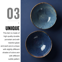 Vente en gros directe d'usine, bols à soupe en céramique écologique, ensembles de vaisselle pour nouilles, bols à salade en porcelaine bleue