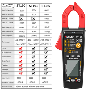 เครื่องหนีบ <span class=keywords><strong>ST190</strong></span> 6000เครื่องนับมัลติมิเตอร์แบบดิจิตอลมัลติมิเตอร์หน้าจอ LCD แรงดันไฟฟ้ากระแสตรงกระแสสลับปากกาตรวจจับกระแส AC - Product Image 4