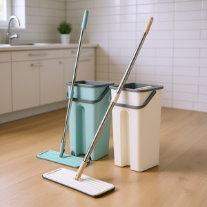 Serpillère carrée Myrva avec seau, ensemble auto-essoreur, serpillère en microfibre, manche télescopique en acier inoxydable, tête rectangulaire, 501-700 ml - Product Image 2