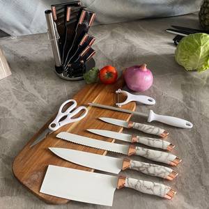Juego de 9 cuchillos al por mayor con mango de mármol, herramientas de cocina giratorias, cuchillos de chef para carne, cuchillos para rebanar pan y carne, cuchillos multiusos y de pelar. - Product Image 6