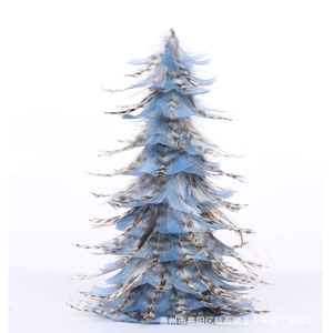 Sapin de Noël en plumes artificielles 30 cm, pliable, ornement de table, petit arbre décoratif, rose lotus, orange, chocolat, bleu ciel - Product Image 5