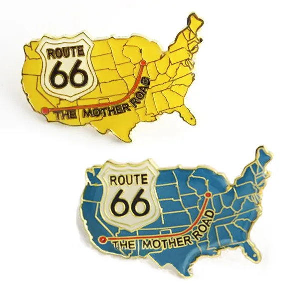 Custom Route 66 State Kaart Email Revers Pin Met Epoxy