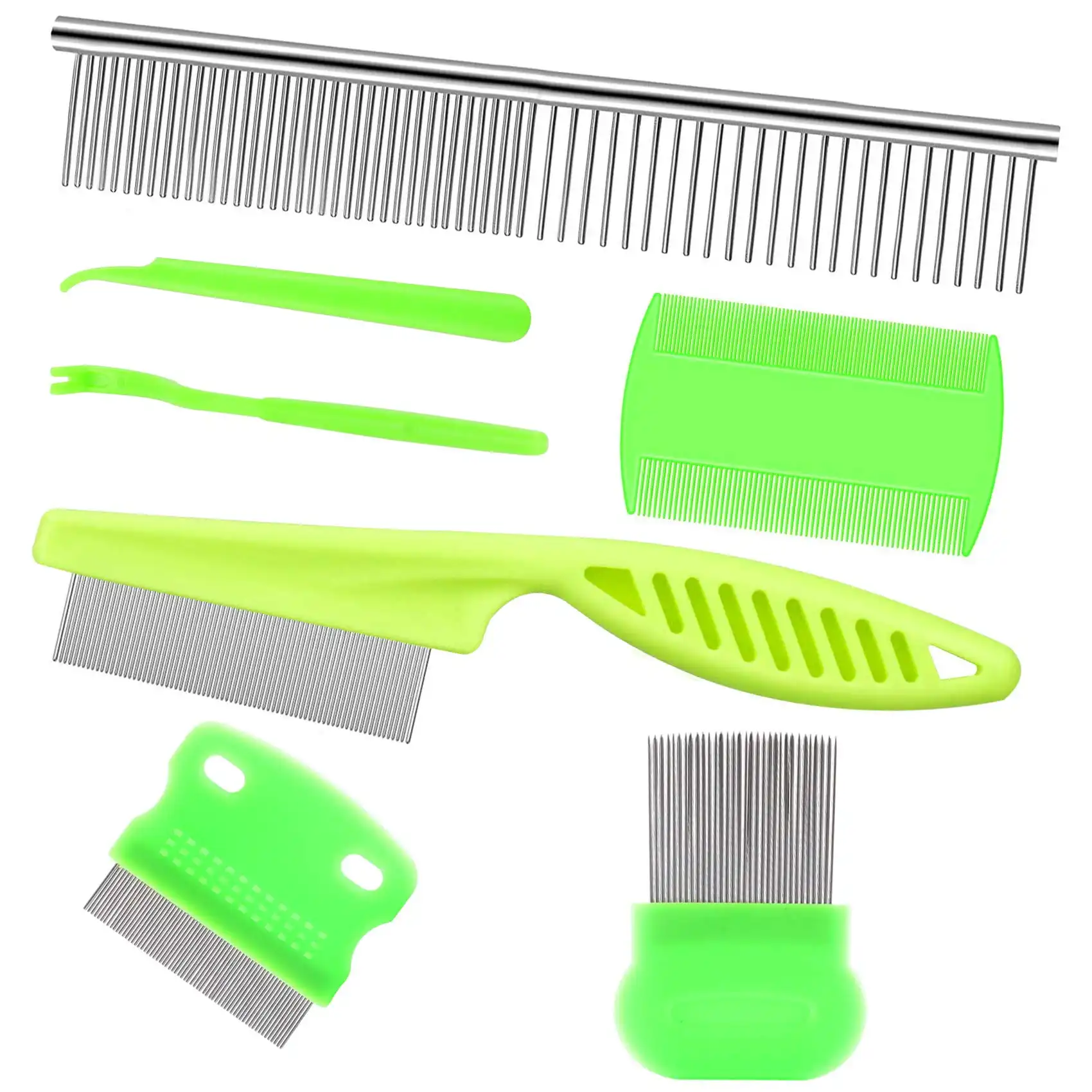 Wholesale 7 Pcs Pet Flea Lice Comb Dog Grooming Comb Stainless Steel Tick Combs Lice Remover Brush For Dog Cat