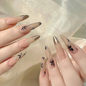 เล็บปลอมขอบทองสไตล์ฝรั่งเศสปลายสูงแบบทำมือถอดได้สำหรับฤดูร้อนสติกเกอร์แต่งเล็บปลอมแบบปรับแต่งได้ - Product Image 1