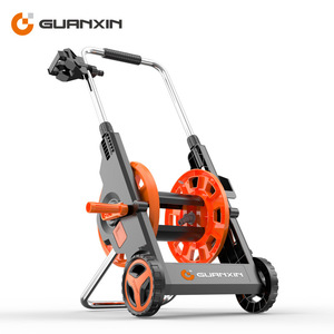 Chariot enrouleur de tuyau pliable en plastique orange, manuel, pour le lavage de voitures et l'utilisation en jardin - Product Image 1