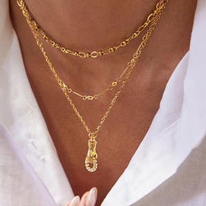 Collar con colgante de mano de la amistad Feng Shui, amuleto de acero inoxidable con diamantes de imitación para mujer, regalo de joyería - Product Image 2