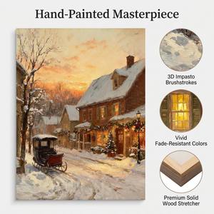 Dipinto a Olio 100% Fatto a Mano, Paesaggio Invernale con Villaggio Innevato, Texture Ricca, Arte Moderna su Tela con Cornice in Legno per Arredamento Casa - Product Image 6