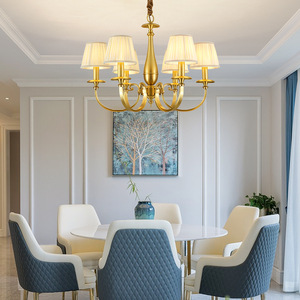 D60cm 6-lights Cloth Cover All <strong>Copper</strong> American Chandelier Creative Living Bedroom Rural Countryside Classic Brass Pendant <strong>Lamp</strong> - Product Image 3