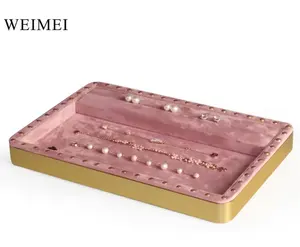 Luxury Metal Pink Plastic Small Stackable Exhibition Velvet Wood Leather Dusplay Nordic Chain Jewelry Tray Display With