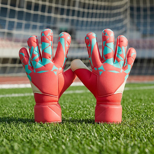 Vente flash - Gants de gardien de but de football rouge et blanc - Coupe négative de 4 mm et gants de gardien de but en latex embossé - Product Image 4