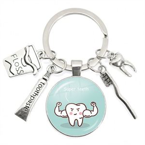 Wholesale Custom Promotional Gift Glass Dentist Keychain Toothbrush <b>Toothpaste</b> Teeth Dentist Alloy Metal Key Chains Accessories - Product Image 6
