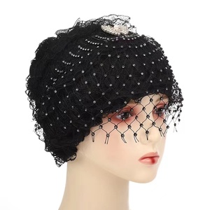 Yiwu Muqian Trading Firm Nouveau design avancé Voile-chapeau perlé et orné de diamants, Voile de dentelle pour foulard musulman - Product Image 1