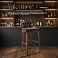Tabouret de bar traditionnel à dossier touffeté, chaise de comptoir rembourrée, finition antique vieillie, pieds en bois massif, base en anneau métallique pour