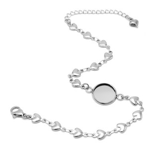 Stainless Steel Heart Shaped <b>Bracelet</b> With Circle Pendant Unisex Gift Jewelry - Product Image 2