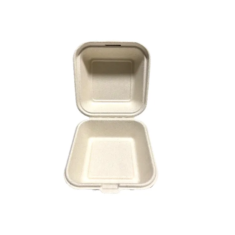 Utensílios de mesa quadrados 100% totalmente biodegradáveis, caixa descartável para bolos e sobremesas, bagaço portátil, caixa para embalagens de alimentos Hamburgo Bento