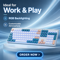 Nouveau clavier de jeu sans fil triple mode 2,4 GHz pour ordinateur de bureau avec chargement USB Type-C, 110 touches, membrane, rétroéclairage RVB, matériau ABS