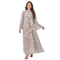 Nouvelle robe vintage pour femmes, manches à volants, longueur longue, col montant, broderie de perles et de paillettes, mode légère et luxueuse
