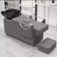 Fauteuil de lavage de cheveux inclinable en cuir PU noir avec bac en céramique et repose-pieds amovible