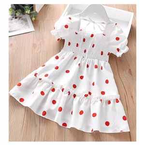 Robe d'été transfrontalière INS pour petites filles, col carré, à volants, imprimé pois, manches courtes, coupe trapèze, en polyester - Product Image 3