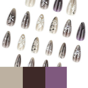 Unghie Finte Adesive Francesi a Copertura Totale, Colore Scuro, Stile Sweetie Spicy, Alta Qualità, Effetto 3D Stereo, Motivo Serpente <span class=keywords><strong>Nero</strong></span>, Semplici e Facili da Applicare - Product Image 4