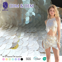 Tissu en dentelle à sequins brillants à motif floral blanc, écologique et de luxe, idéal pour robes de mariée/de soirée – Nouvelle collection très tendance