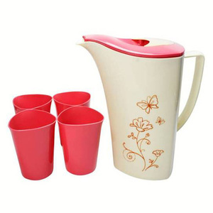 Ensemble de pichets à eau froide en plastique Blooming Prosperity avec 4 tasses rouges et bleues, vaisselle de fête pour adultes - Product Image 1