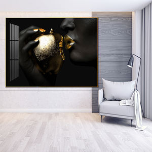 <span class=keywords><strong>Femme</strong></span> noire africaine aux lèvres dorées et aux peintures de pommes dorées, portrait d'art mural imprimé sur toile pour la décoration de la maison - Product Image 2
