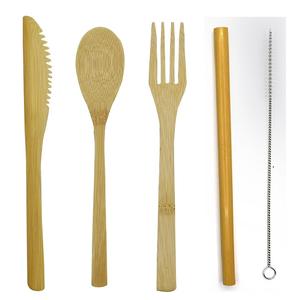 Ensemble de couverts en bambou écologiques, personnalisés, en gros, naturels, réutilisables, organiques, cuillère, fourchette, couteau, pour les voyages, le camping, dans un sac de transport - Product Image 2