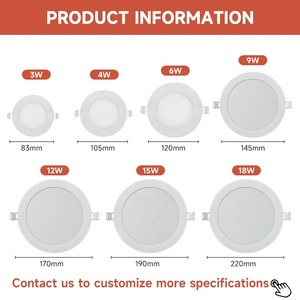 Luminaria LED Empotrable de Techo Ultrafina de Aluminio para Comercios, Supermercados, Centros Comerciales, Hoteles y Hogares, Cuadrada o Redonda, 3W <span class=keywords><strong>4W</strong></span> 6W 9W 12W 15W 18W - Product Image 2
