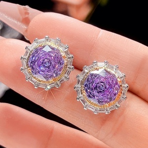 Factory Wholesale Fashion Jewelry Eco-friendly Copper Rose Cut 14-10MM Purple Cubic Zirconia Necklace <b>Set</b> for Bold Statements - Product Image 4