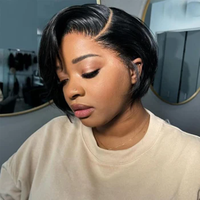 Perruques en cheveux humains à fermeture en dentelle transparente 4x4 5x5, coupe courte bob pixie droite, couleur noire naturelle, pré-épilées, sans colle, vierges, pas chères
