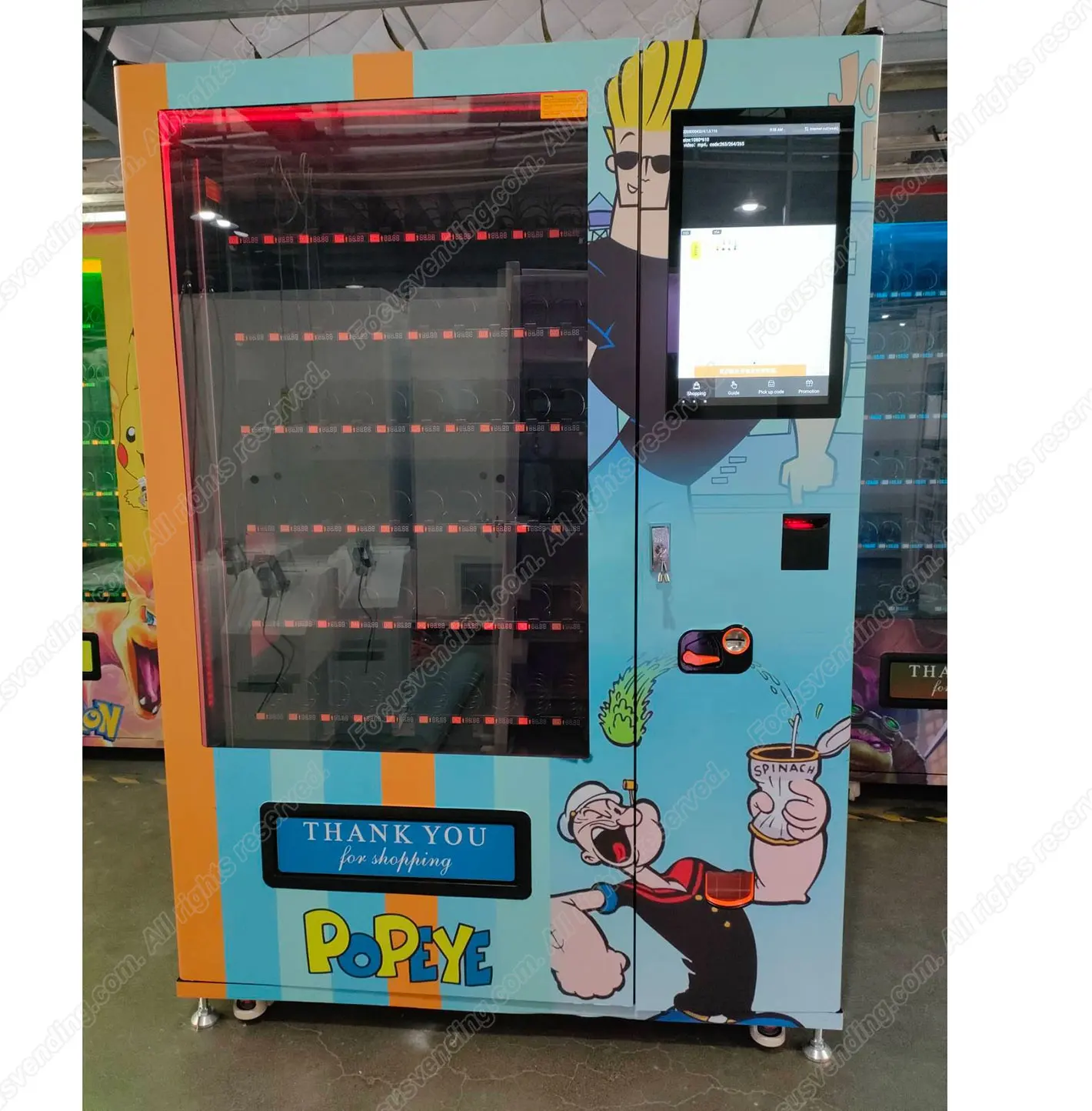Combo snacks and drink vending machine with cartoon theme sticker