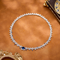 Parure de bijoux vintage en laiton avec zircon bleu bleuet romantique, motif branche et feuille de vigne, collier, boucles d'oreilles, bague et bracelet, cadeau sexy pour femme