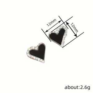 Orecchini a perno a forma di cuore da donna, effetto smalto con accenti di cristallo, accessori moda per uso quotidiano - Product Image 4