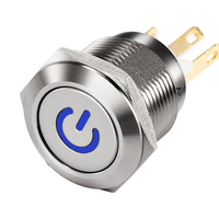 Interrupteurs à bouton-poussoir momentanés étanches IP65, commande rotative à pôles, borne à broche, métal éclairé par points, 19 mm, double action, 2 broches, 3
