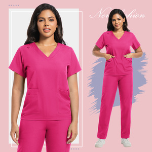 Female Scrub Suit Set Solid Color Moisture Wicking Hospital Uniform Women's Workwear Split Design - Product Image 2