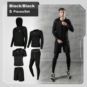 Wholesale Seamless Slim Fit <strong>Hoodies</strong> <strong>Short</strong> Sleeve t Shirt Long Sleeve t Shirt <strong>Shorts</strong> Pants <strong>Man</strong> 5 Pieces Gym Wear <strong>Sets</strong> - Product Image 2