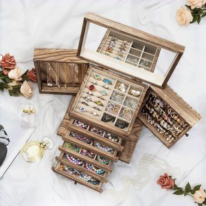 Boîte de rangement pour bijoux en bois massif sur mesure avec tiroirs et miroir, organisateur de bijoux en bois de luxe, fabricant OEM - Product Image 4