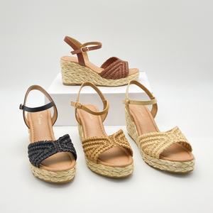 Scarpe moda donna tacchi alti da donna sandali con zeppa di lino Anti-scivoloso traspirante per abiti da sera primavera estate - Product Image 1