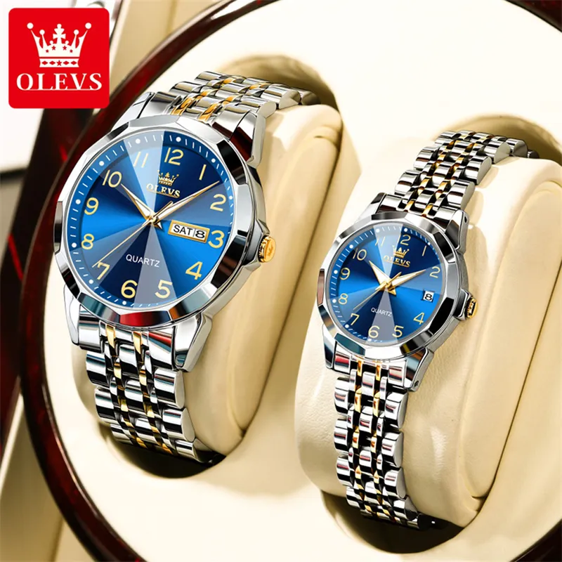 Olevs 9970 Relógio de Quartzo para homens, relógio de negócios simples de marca de luxo com mostrador digital em aço inoxidável à prova d'água