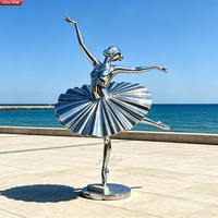 Escultura de Bailarina en Acero Inoxidable 304/316 con Acabado Espejo YOUFINE, Pose Arabescada, Arte Moderno para Plaza junto al Mar
