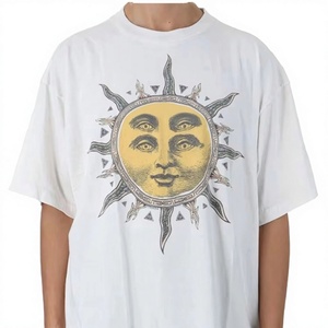 SAMI Men's Casual 100% Cotton Yoga Short Sleeve <b>T</b>-Shirt Sun Pattern Printing Embossed Logo <b>Back</b> Neck Breathable Anti-Pilling - Product Image 2