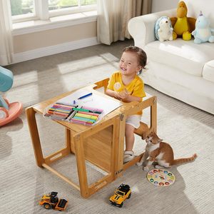 Tour d'apprentissage 4-en-1 avec tabouret de cuisine, tableau noir, bureau et chaise pour enfants de 1 à 6 ans - Product Image 4