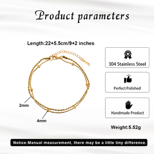 Joyería de Moda al por Mayor de Fábrica, Tobillera de Doble Cadena de Acero Inoxidable Chapada en Oro de 18K para Mujer, Joyería Versátil para Tobillo - Product Image 4