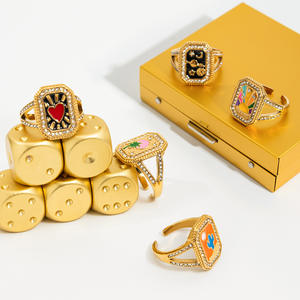 Cincin terbuka gaya Retro Vintage berlian imitasi tetesan minyak persegi baja tahan karat hati merah bintang bulan pohon palem kaktus <span class=keywords><strong>Tarot</strong></span> - Product Image 5