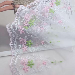 Pita Renda Bordir Bunga RYL, Tulle <span class=keywords><strong>Mesh</strong></span>, Warna Pink Hijau untuk Menjahit - Product Image 2