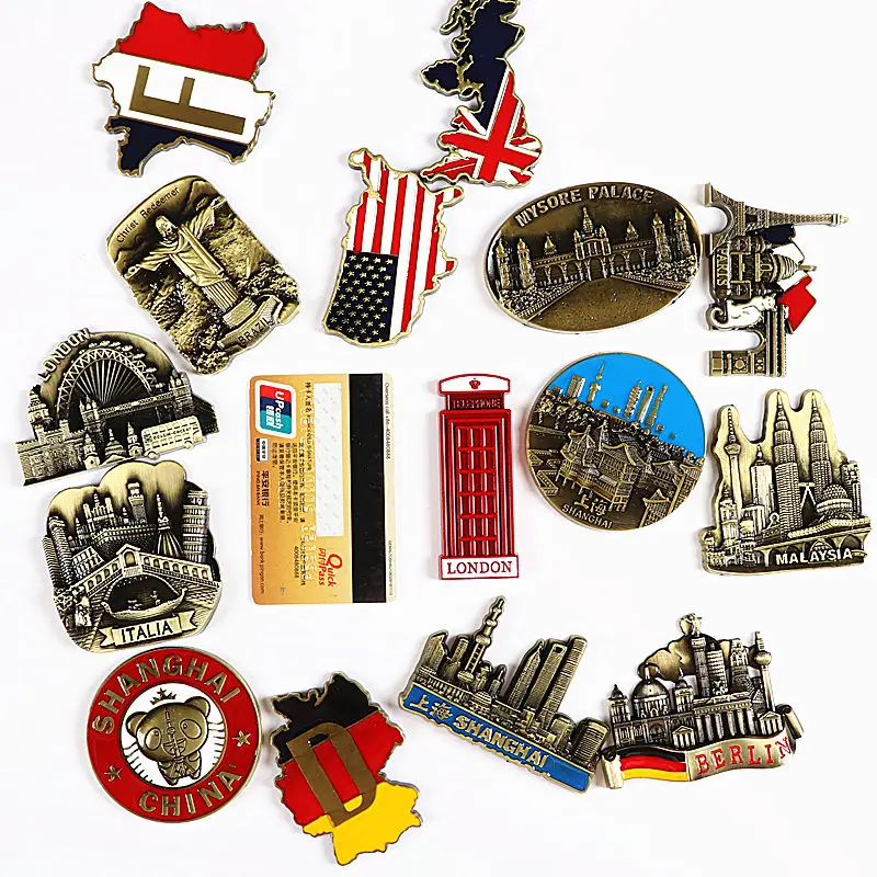 World metal refrigerator paste 3d magnetic France Britain Germany Italy India tour souvenir fridge magnet gift