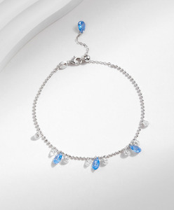 S925 Silver Chain <b>Bracelet</b> With Blue Water Drop Crystal Rhinestones Classic Everyday Wear Women's Jewelry - Product Image 5